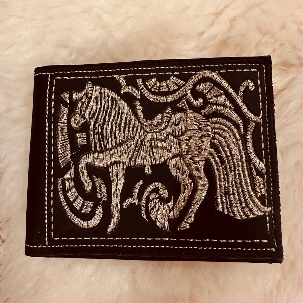 Black Wallet with Silver Horse Embroidery